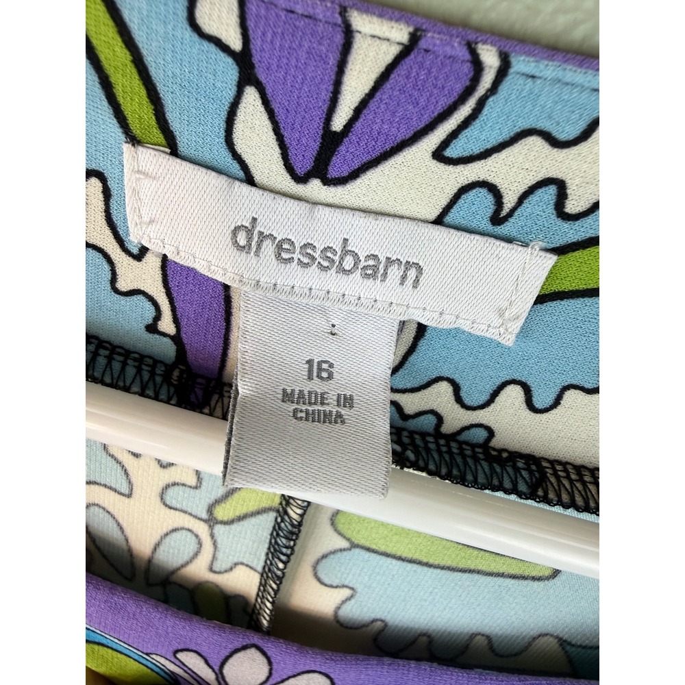 Dressbarn Womens Blue Purple Floral Paisley Shift Dress Size 16 3/4 Sleeve - Picture 2 of 9